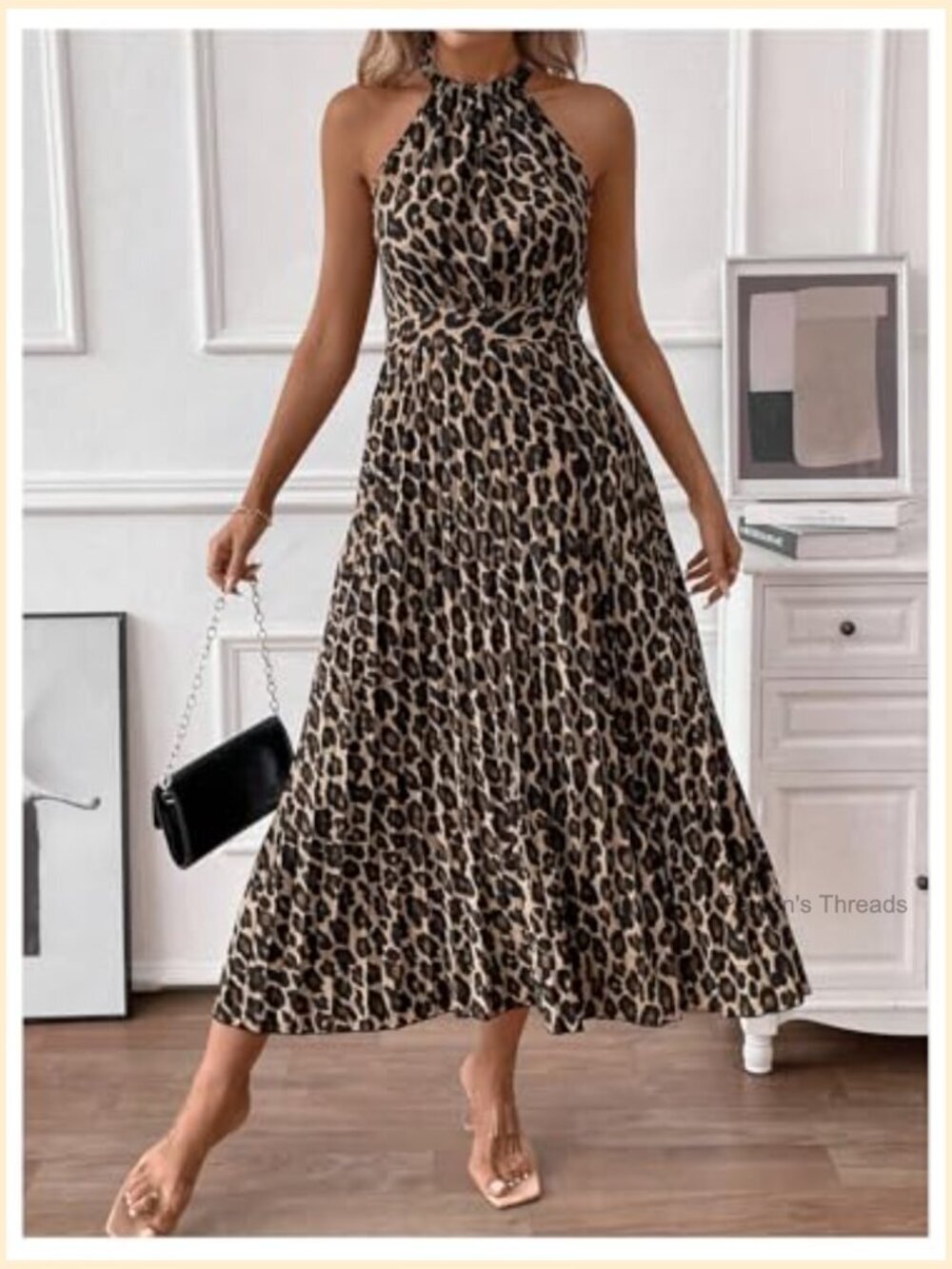 Sleeveless Halter Neck A-Line Maxi Dress with Pleated Hem - Picture 5 of 5